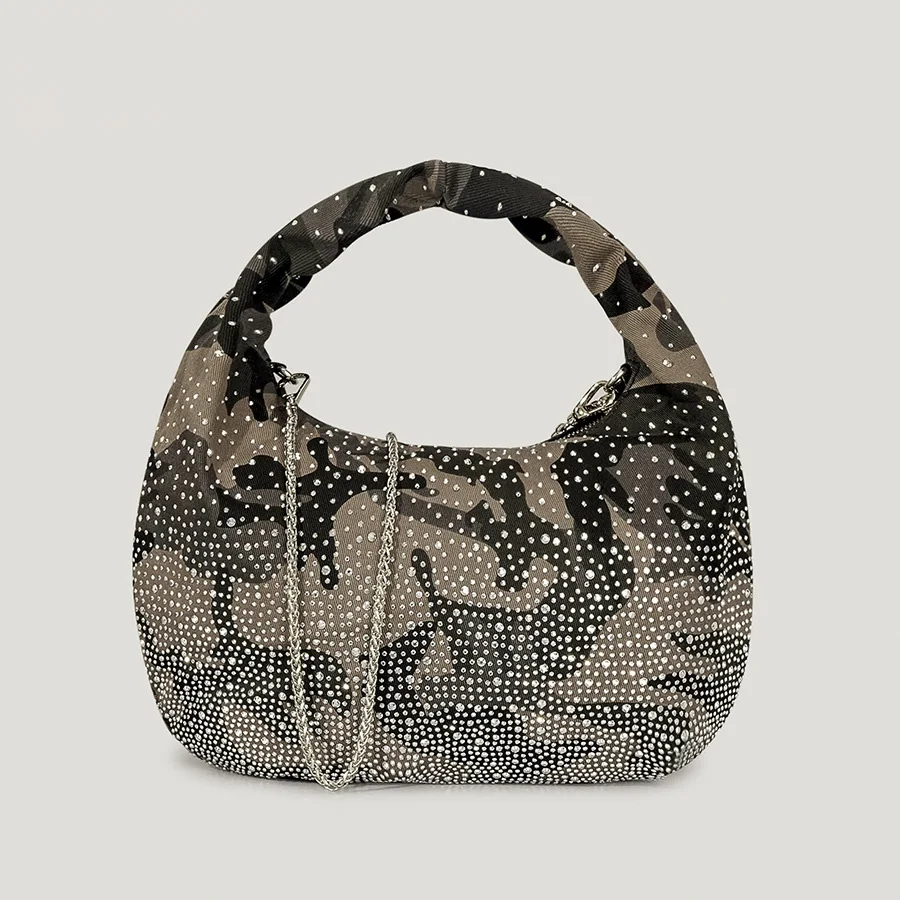 

Fashion Diamonds Hobos Women Handbags Rhinestones Shoulder Crossbody Bags Shinny Half Moon Evening Purses Canvas Small Tote 2022