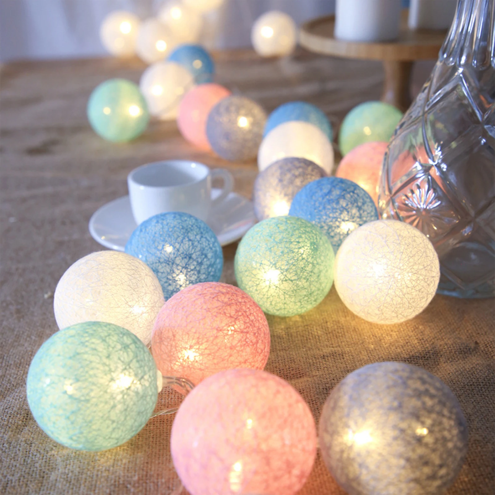 

7 Colors 1m Cotton Ball Fairy String Lights Battery-operated Garland for Outdoor Christmas Party Wedding Festoon Room Decor