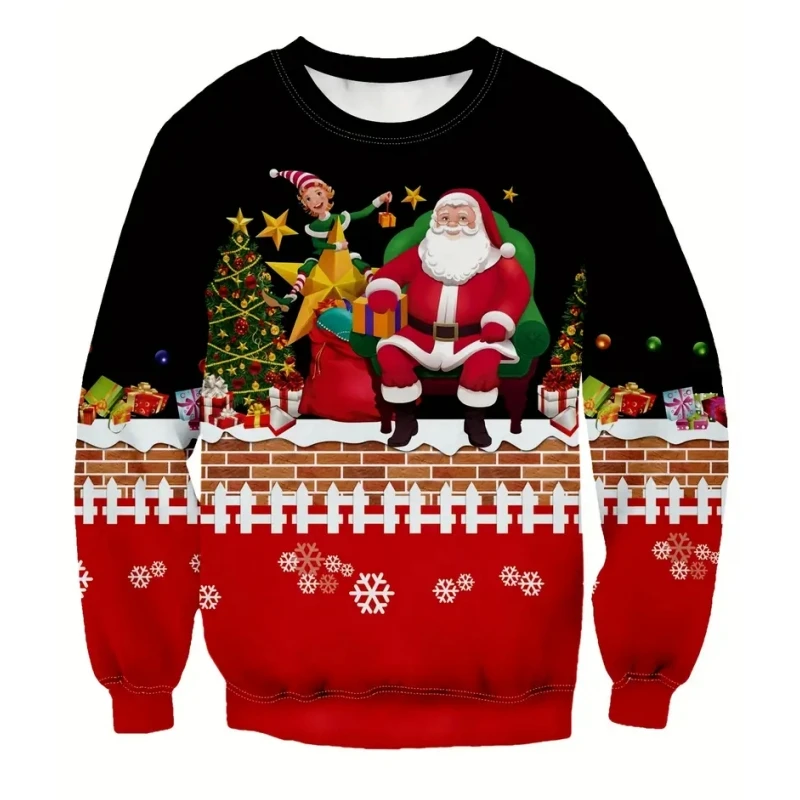 thumbnail image 1 of Suéteres de otoño e invierno para hombre, suéteres con estampado 3D de Papá Noel y muñeco de nieve, suéteres casuales de moda para deportes callejeros para hombre, 1 of 5