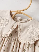 Robe à manches longues pour filles avec col en dentelle en forme de cœur, robe de princesse florale printemps-automne, robe pour enfants style forêt rétro 3