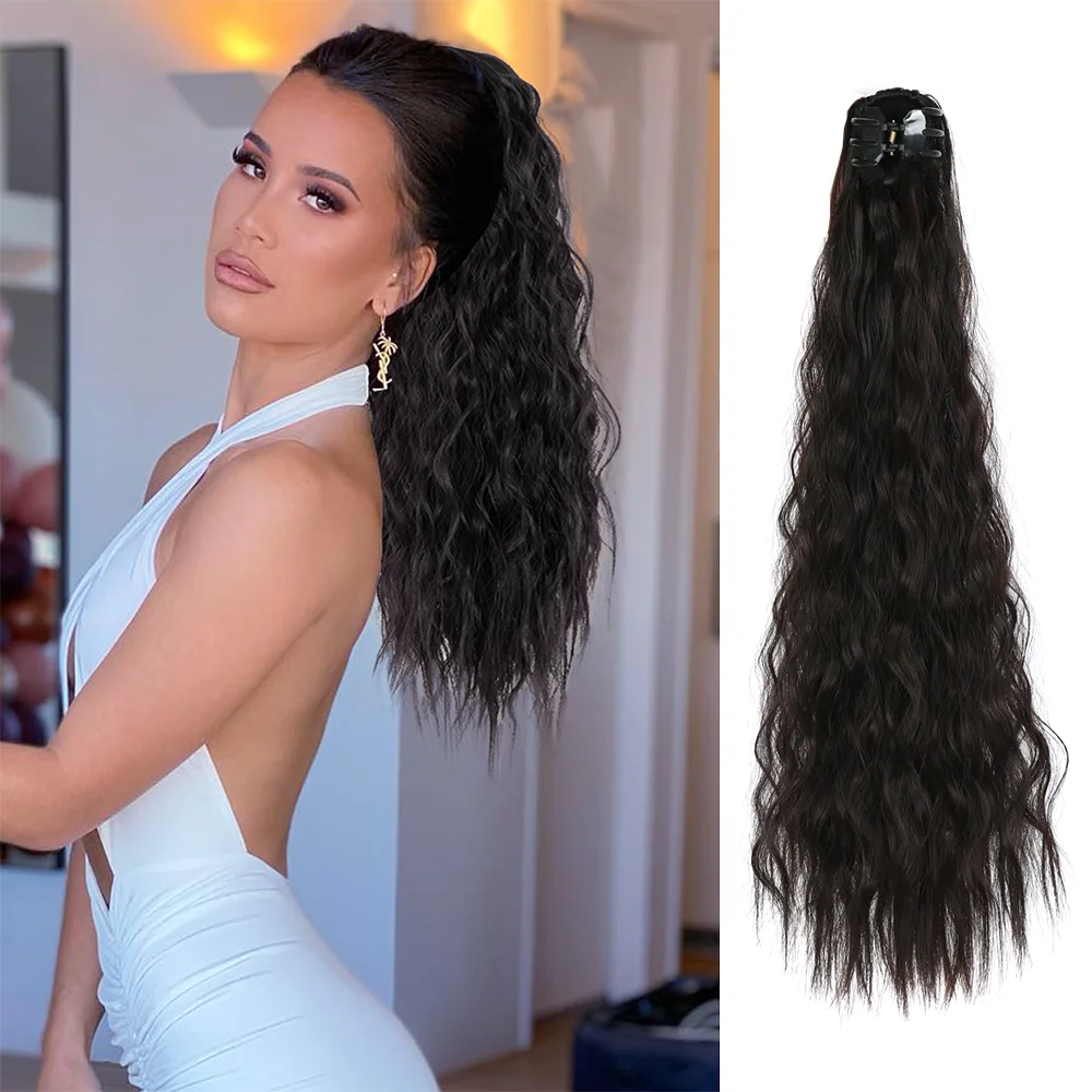Long Wave Ponytail Synthetic Extension Claw Clip Ponytail Hair Curly Synthetic Black Hairpieces For Women Daily Looking