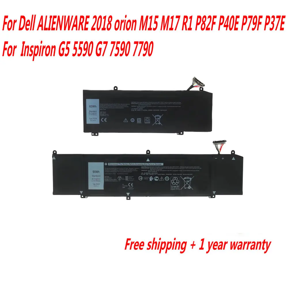 

High Quality 1F22N XRGXX Laptop Battery For Dell ALIENWARE 2018 orion M15 M17 R1 P82F P40E P79F P37E Inspiron G5 5590 G7 7590