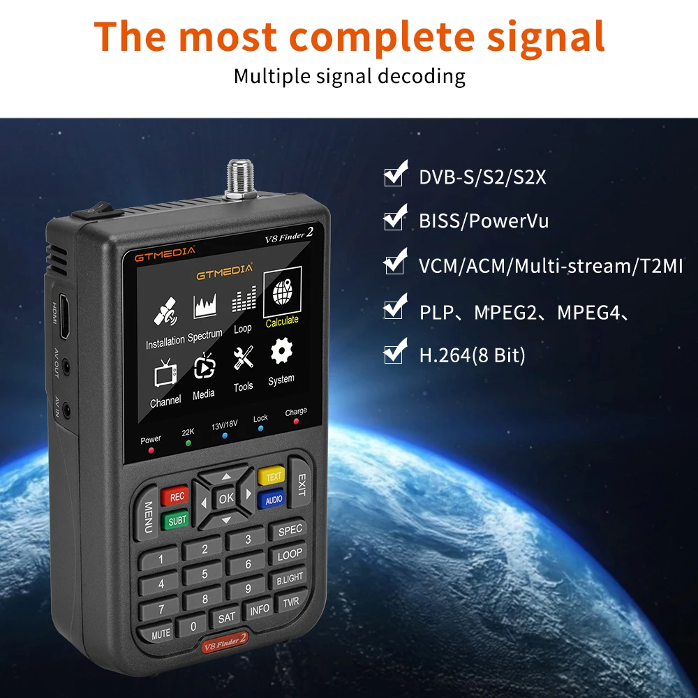 Original GTMEDIA V8 Finder 2 Satellite TV Finder Meter DVB-S/S2/S2X 3.5 Inch LCD Display 1080P, VS V8 Finder Meter WS-6933 3