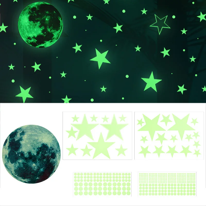 1 Pack Fluorescent Wall Sticker Stars Moon Home Decor Luminous Space Planets Wall Stickers Boys' Children Room DIY Decals