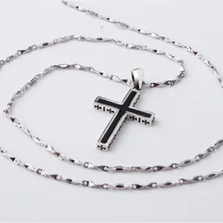 Sleek Black Cross Pendant Necklace - 925 Silver Choker Jewelry (Chain)