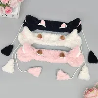 Cute Sheep Ear Horn Headband for Girls Sweet Winter Warm Earmuffs with Ribbon Party Hair Loops Headwear New