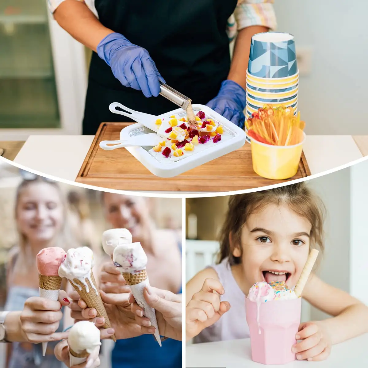 Food Grade Stainless Steel Cute Fried Yogurt Machine Fried Ice Tray With 2 Spatulas Rolled Ice Cream Maker