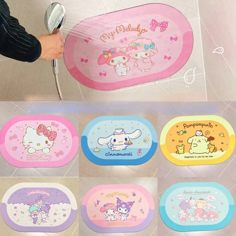 

Sanrio Kuromi My Melody Hello Kitty Floor Mat Kitchen Non-slip Absorb Water Cartoon Oval Soft Carpet Kawaii Bathroom Mats Decor