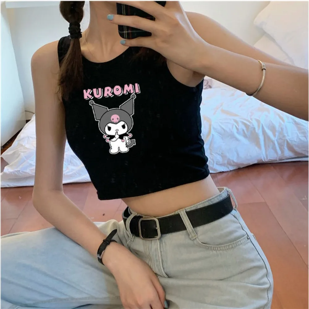 

New Sanrio Anime Cartoon Kuromi Top Women's Y2K Fashion Short Sexy Sports Vest Casual Soft T-shirt Korean Style Tight Vest Gift