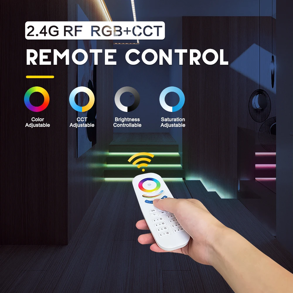 

Радиочастотный пульт дистанционного управления GLEDOPTO 2,4G RGBCCT, регулируемая яркость, регулируемая насыщенность, 8-зонная группа, 9 фоторежимов, расстояние управления 30 м