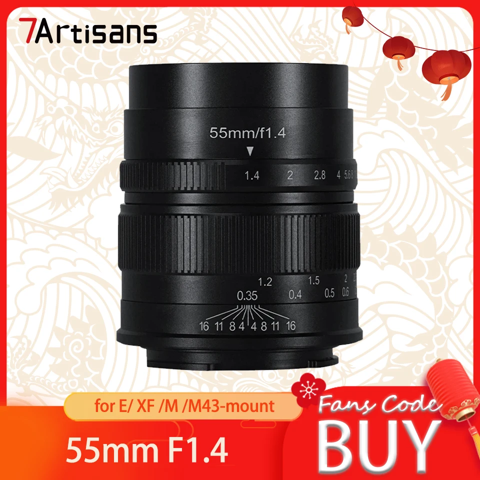 7 Artigiani Mf 55Mm F1.4 Aps-C Teleobiettivo Medio Umanistico Obiettivo Ad Ampia Apertura Per Sony E Fujifilm Xf Canon Eos-M M43 Mount