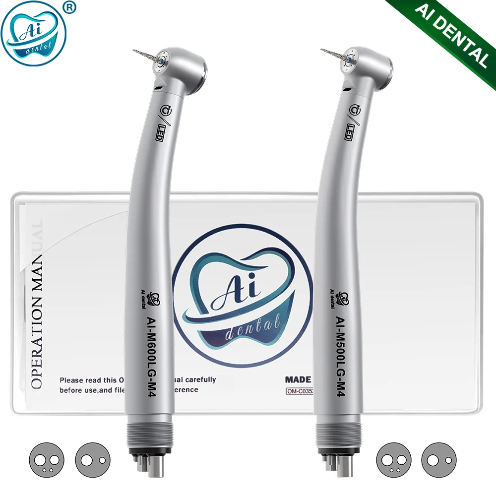 AI Dental LED High Speed Air Turbine Handpiece with Self-Power E-generator Fiber Optic Push Button Standard/Mini Head 2/4 Holes