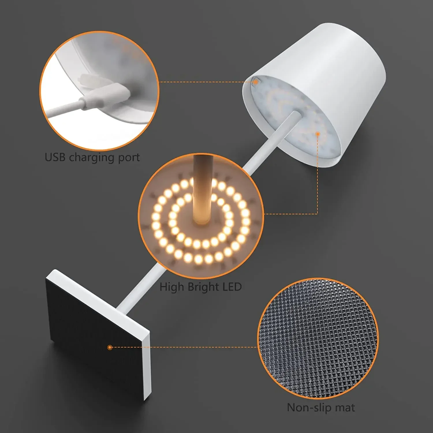 Cordless Table Lamp Dimmable Bedside Lamp Restaurant Atmosphere Lighting for Indoor and Outdoor Metallic Black 4