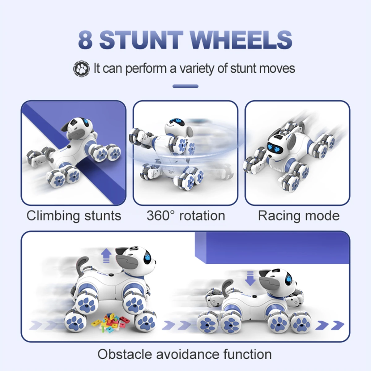 Remote Control Dog Toys Eight Wheeled Stunt Intelligent Robot Dog Interactive Electronic Pet Programming Model Gifts for Kids