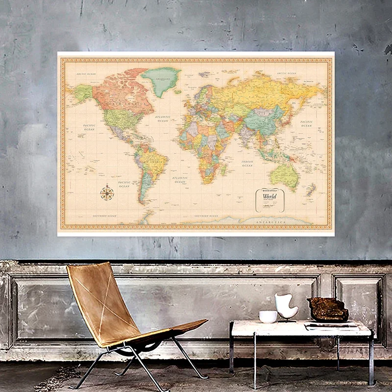 150x100cm Classic World Map Edition Non-woven Spray Map Backdrop Vintage Posters Painting Education Office School Supplies