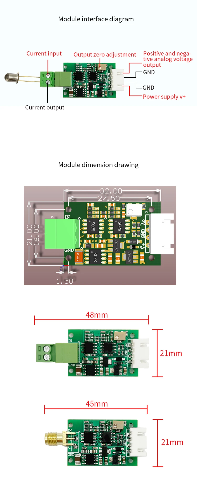 IV conversion amplifier module transimpedance amplification silicon PIN photodet