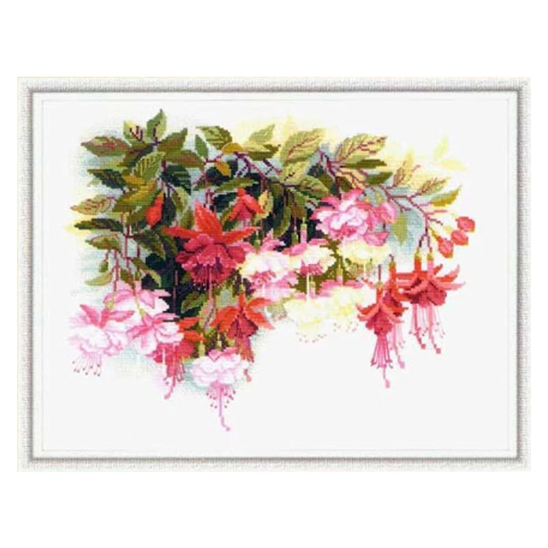 Amishop Counted Cross Stitch Kit Fuchsia Flower Riolis 1398