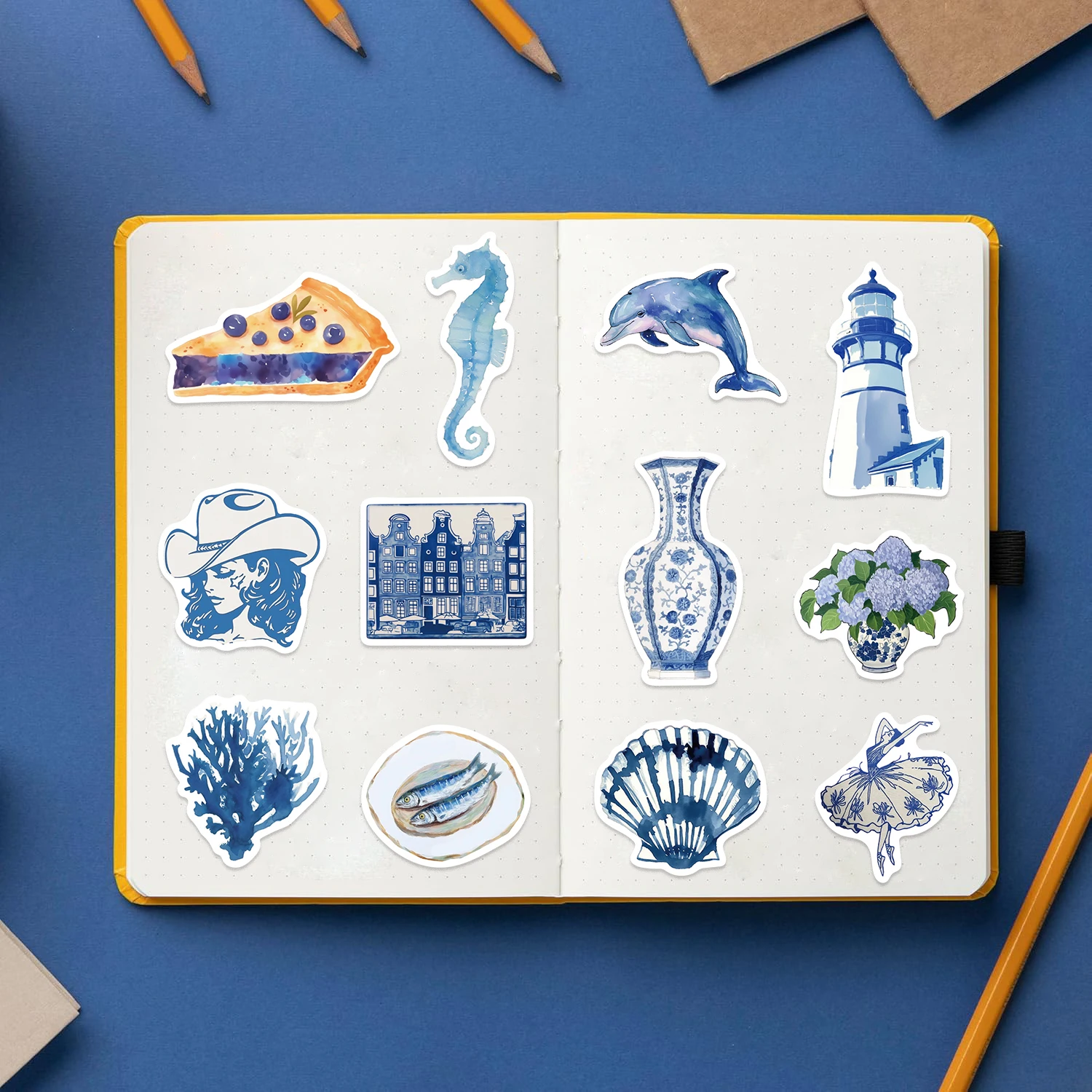 50/100 Stück Niedliche Mediterrane Aufkleber Ästhetische Blaue INS Cartoon-Sticker DIY Scrapbooking Handy Gepäck Wasserdichte Aufkleber Spielzeug – Detail 14