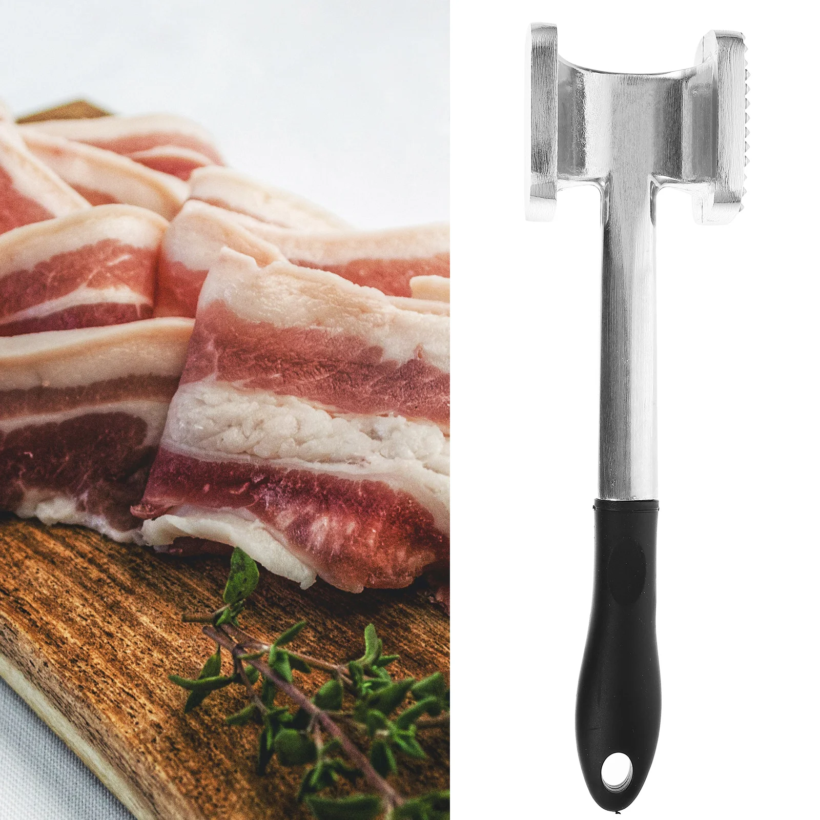 

1pc Kitchen Gadget Steak Double-sided Loose Meat Hammer Meat Mallet (Silver)