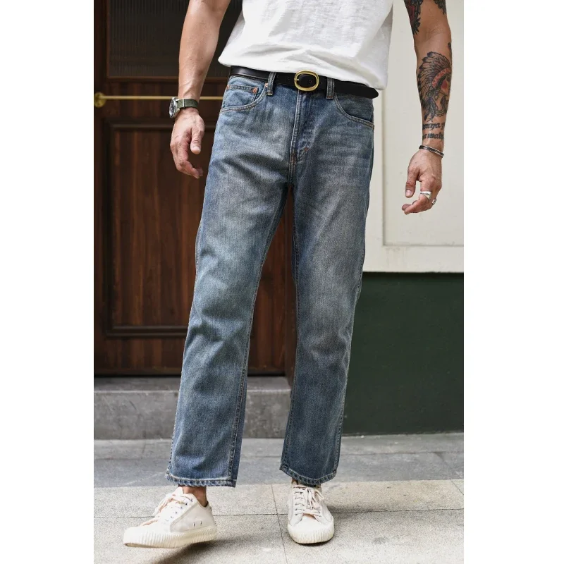 Sauce Zhan  JF09  Mens Jeans Selvedge Denim Jeans for Men  Summer Distressed Wash Jeans Ankle Length Slim Fit 10 Oz 3