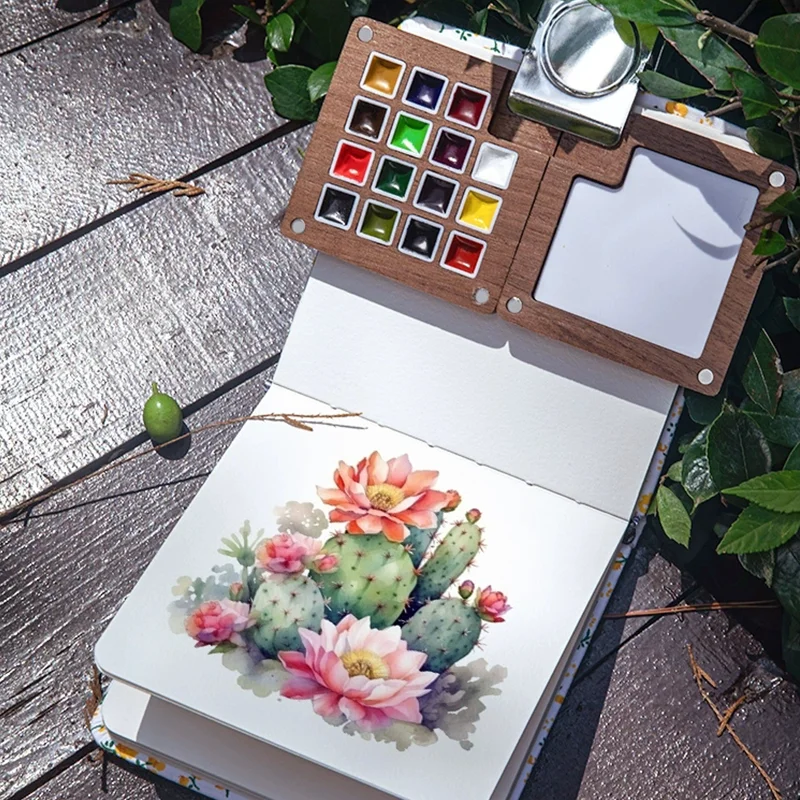 15/8 Compartments Paint Tray, 1 Paint Brush, and a Watercolor Sketchbook, 12 Colors Pigment, 1 Clamp - Perfect for On-the-Go Art - 4