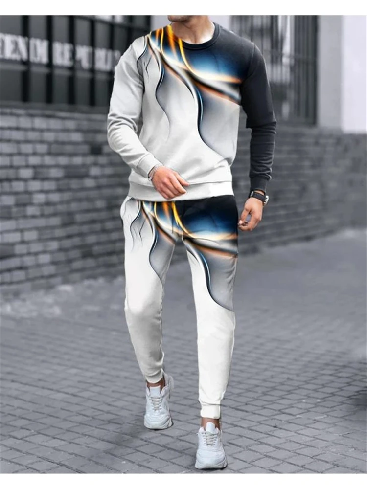 Men's Tracksuit 2 Piece Outfit Set 3dPrint Long Sleeve Tshirt Trouser Set Streetwear Casual Sportwear Male Oversized Jogging Set