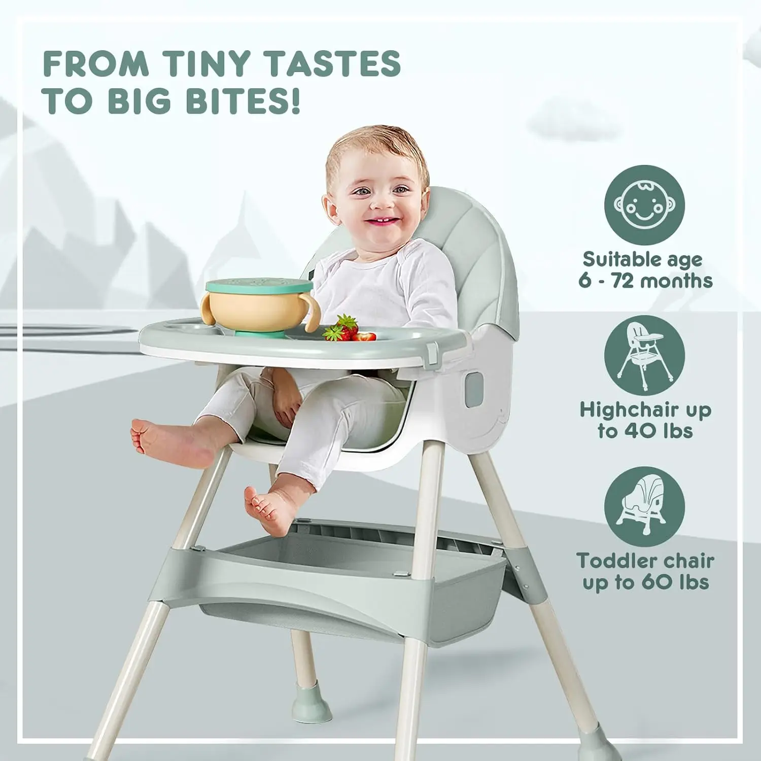 Convertible 4-in-1 High Chair Toddlers with Removable Tray, Wheels & Safety Belt 24 S46f647db5b3d439682e99b6d9cc3108eQ