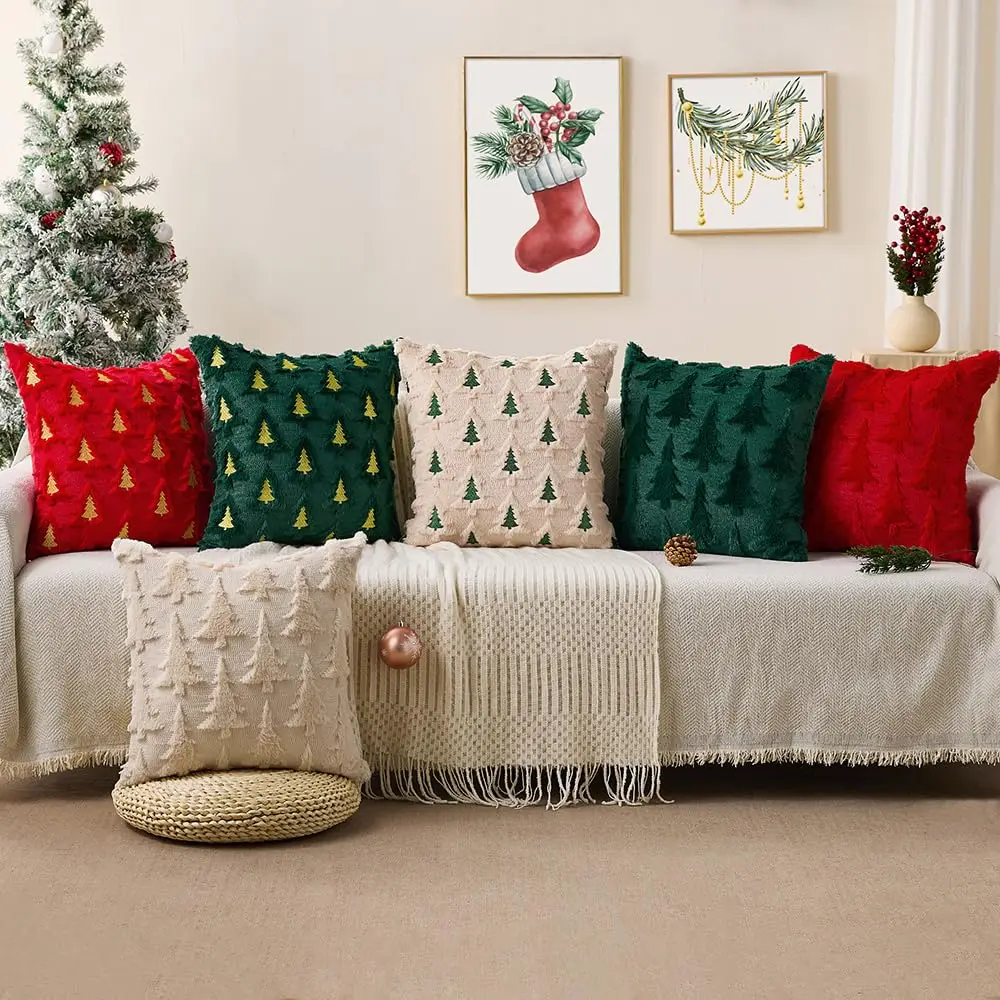 Green Christmas Throw Pillow Cover Image 1