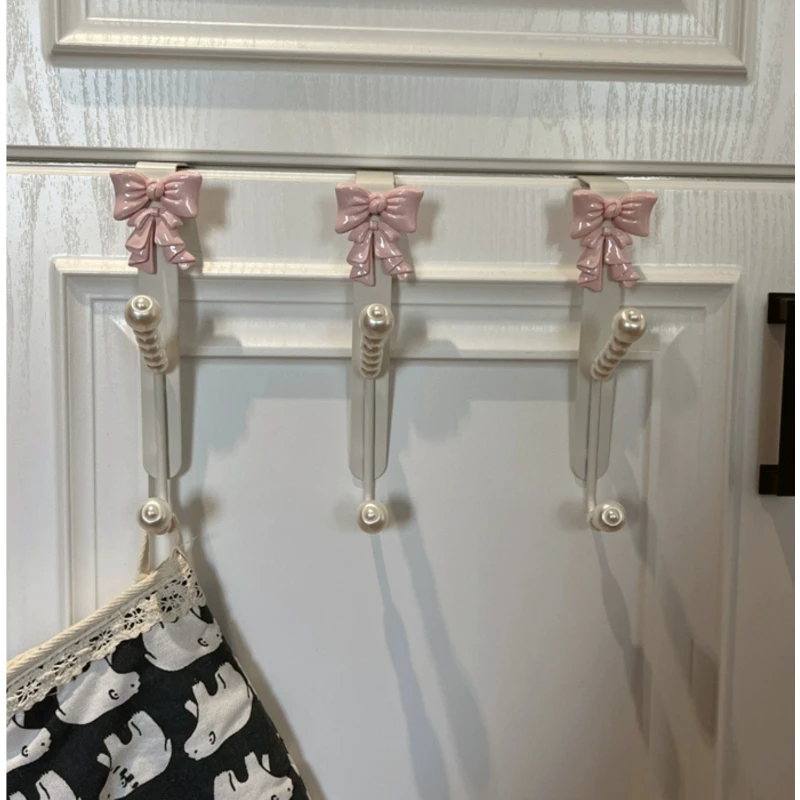 French Bow Key Holder, Double-Layered Pearl Clothes Hooks, Charming Bedroom Door Scarf Hanger, Exquisite Wall Decor 2