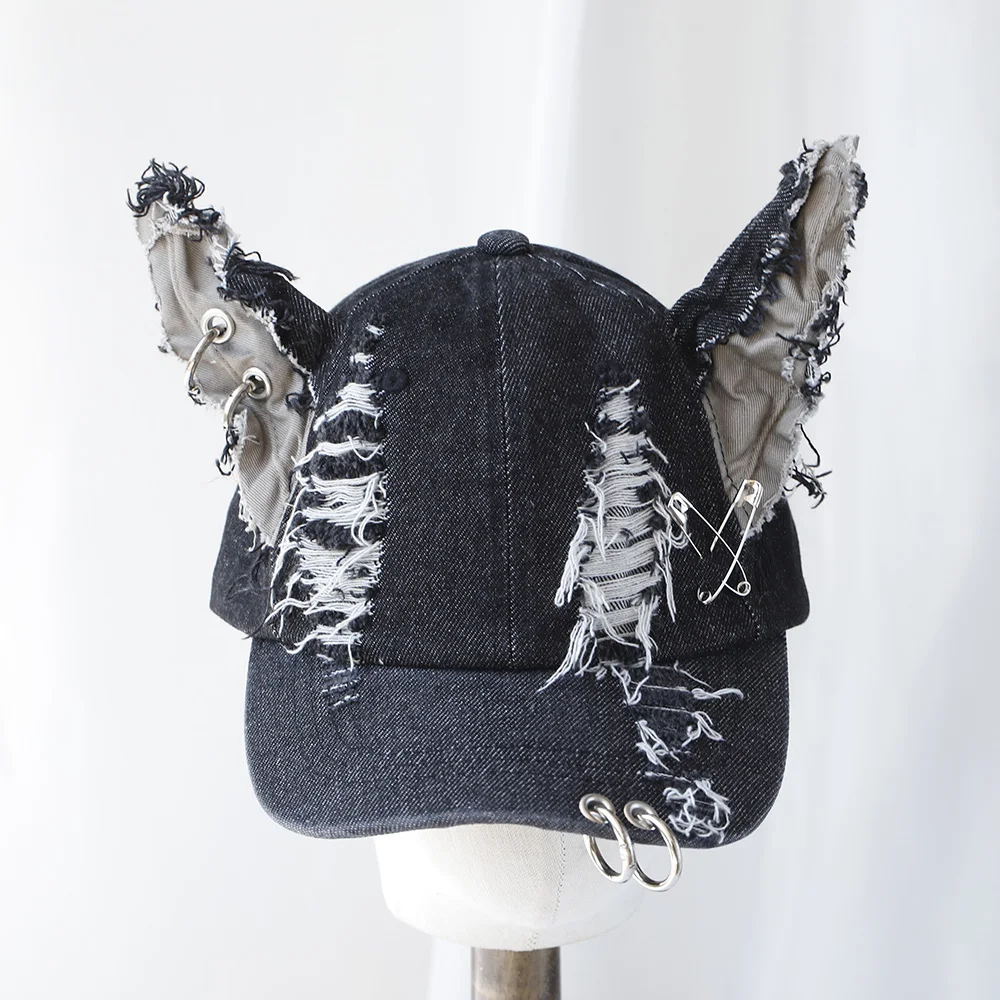 NEW Designer y2k wasteland style personalized cowboy perforated baseball cap women's three-dimensional ears street duckbill cap 6