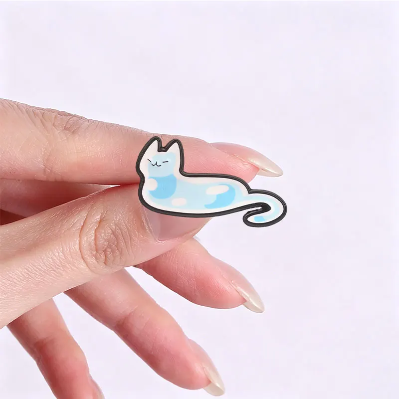 Adorable Blue Spotted Slime Cat Enamel Pin - Kawaii Cartoon Kitten Brooch