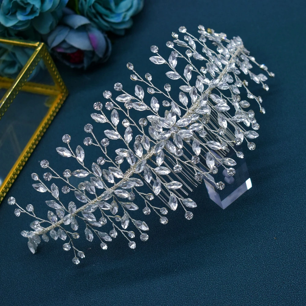 A455 Silver Bridal Hair Comb Luxury Wedding Hair Accessories for Brides Handmade Bridesmaid Hair Pieces Crystal Bridal Headwear