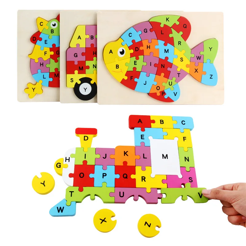 Kids Montessori Baby Wood Puzzles Toy Cognition English Letter Building Wooden Animal Jigsaw Puzzle Toys Gifts for Children custom 3d european style minimalist hand painted animal building castle children s room background wall papel de parede tapety