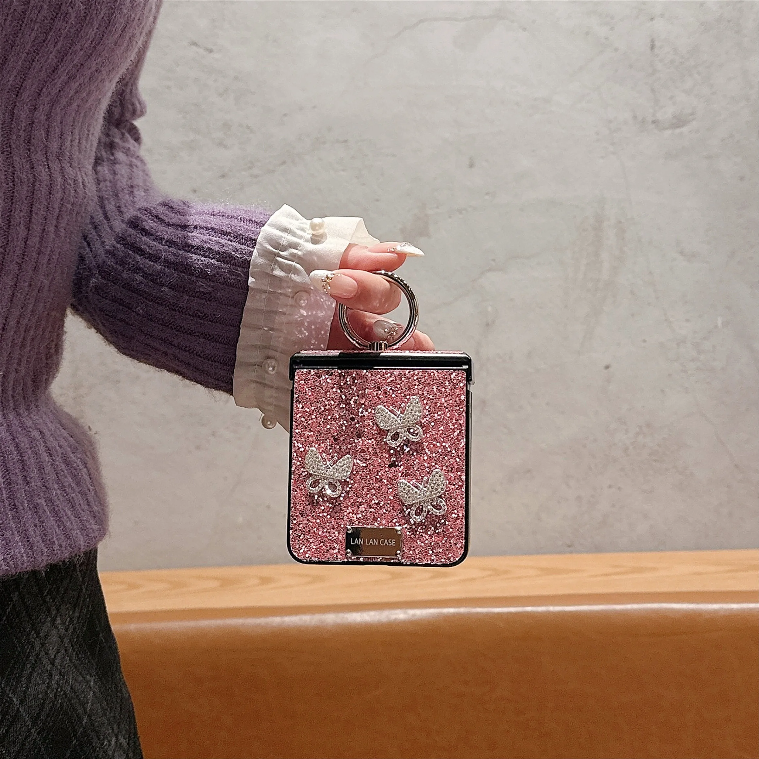 Luxury Glitter 3D Butterfly Ring Case - Shockproof Back Phone Cover