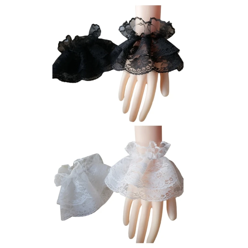

Cosplay Maid Pleated Flared Wrist Cuffs with Lace Flower Pattern Decors Detachable Wrist Woman Clothing Accessory 10CF