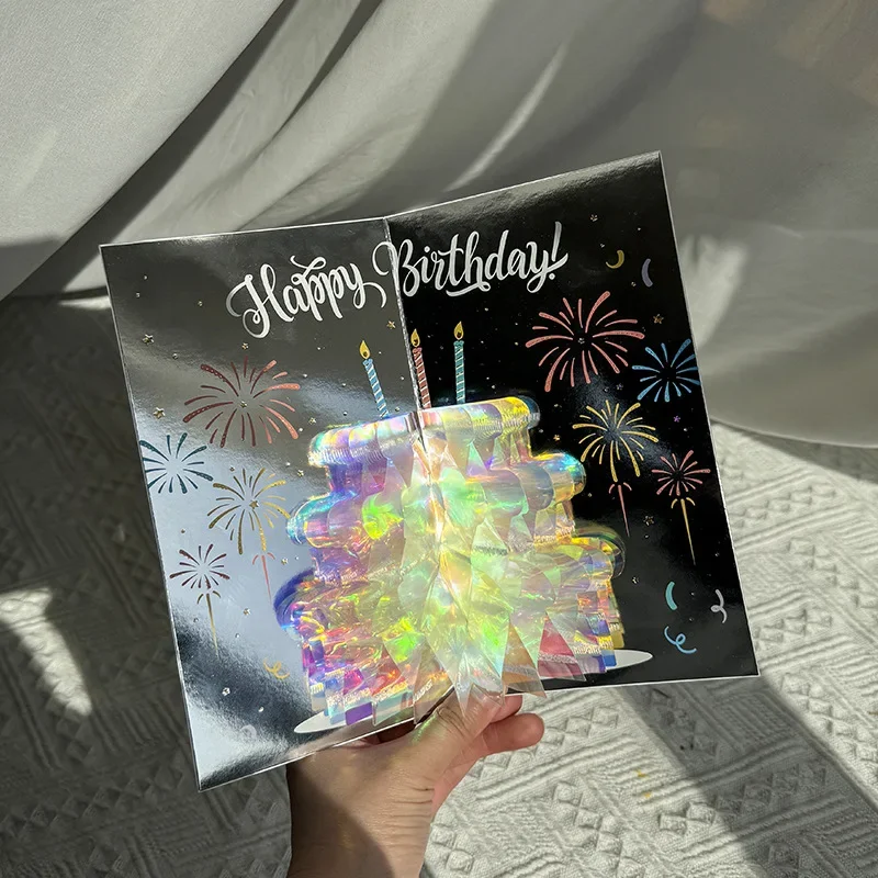 Birthday Card 1 pcs 3D Pop up Style Creative New Product Birthday Sparkling Cake Happy Birthday Card Handwritten Gratitude Message Card Gift