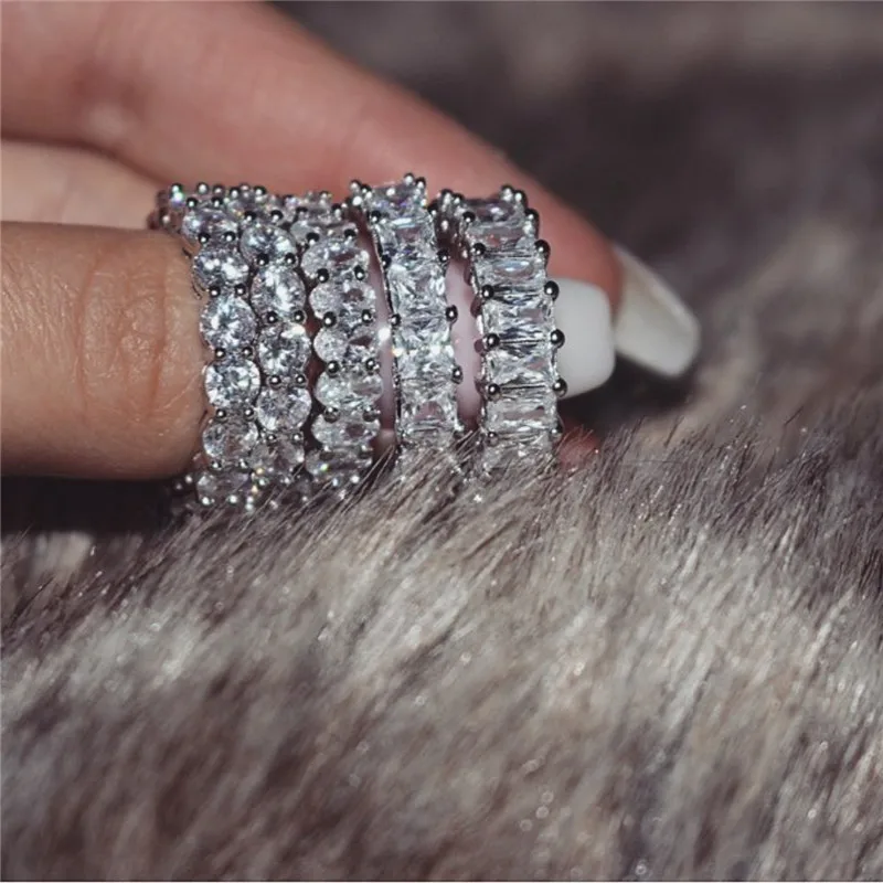 Eternity Promise ring 925 sterling silver Zircon Engagement Wedding Band Rings for women Men Finger Party Jewelry silver ring,wedding rings,silver rings