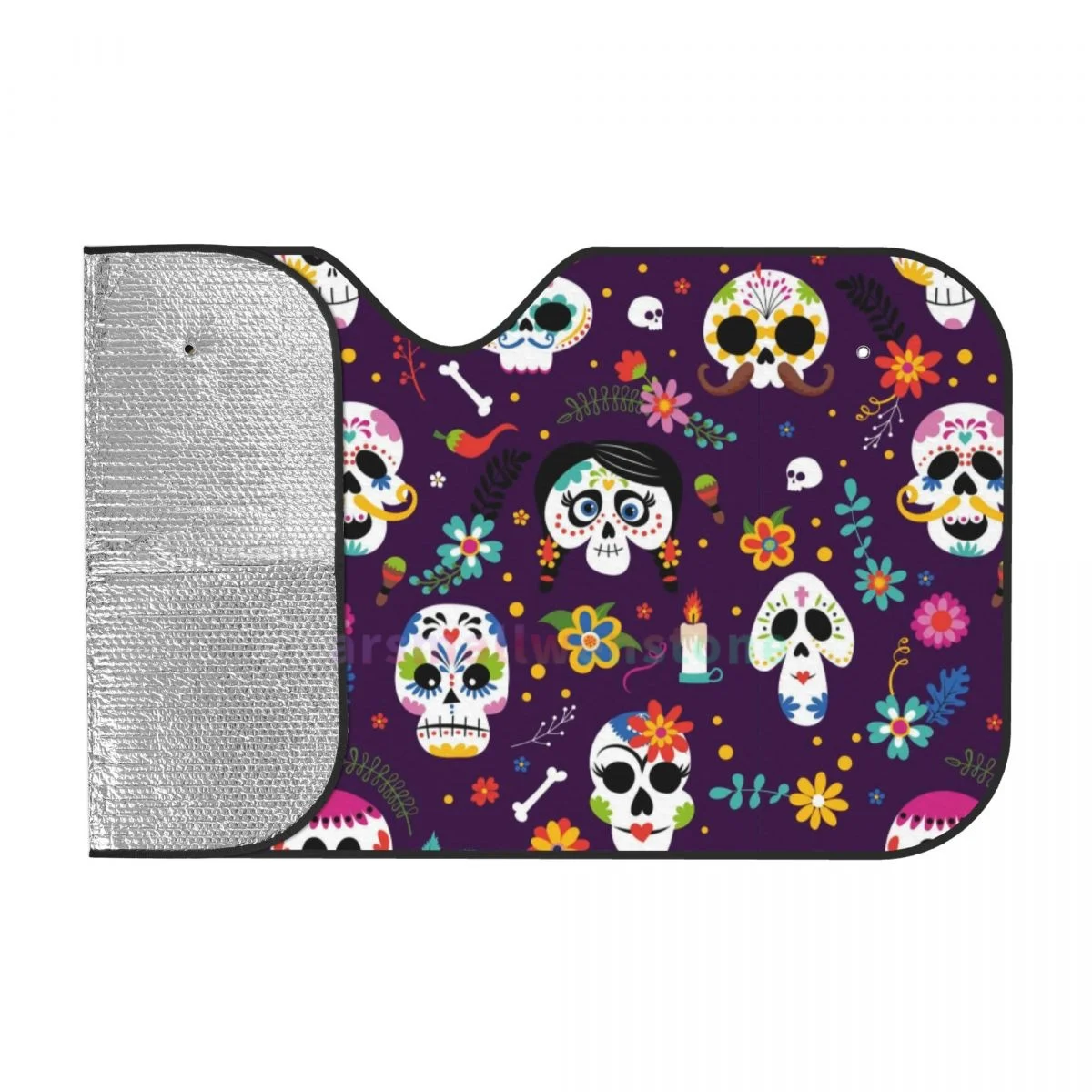 Day Of The Dead Car Reflective Sun Blocker Fits Small Sedans, Mini SUVs Standard Sunshade Car Accessories