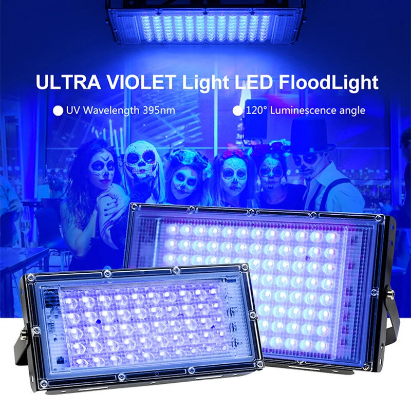 

395nm LED UV Floodlight Ultraviolet Fluorescent Stage Lamp 50W 100W 150W 200W IP65 Waterproof With EU Plug Party Blacklight