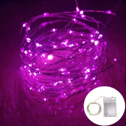 Enchanting LED Fairy Lights - Battery - Powered Silver Wire String - Battery box - 1M (Pink)