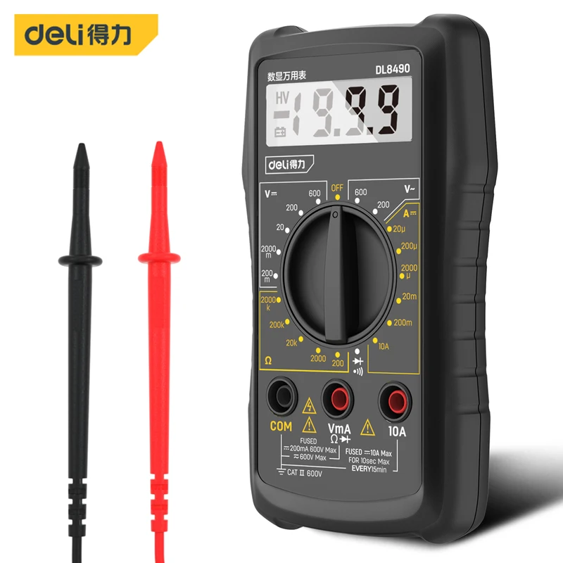 

Портативный Ручной цифровой мультиметр Deli, амперметр напряжения постоянного и переменного тока, вольт, Ом, тестер, измеритель, дисплей Гц, профессиональный цифровой мультиметр