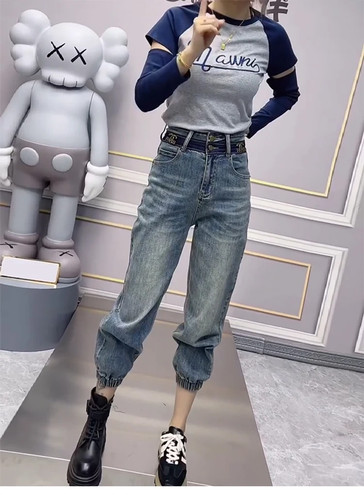 S46f6bdcf3f2f4f22bea27e09a051f9b7V Y2k Large Size Jeans Women's Summer Thin Model, New Bunched Feet Haren Pants Fat Mm Thin Straight Dad Pants S-4xl 40-100kg Mallzona