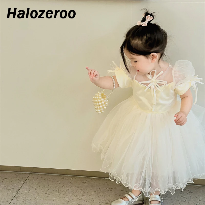 

Summer New Baby Girl's Princess Dress Children Bow Fashion Dress Kids Pearl Skirts Toddler Dress Sweet Dress Dance Tutu Dress