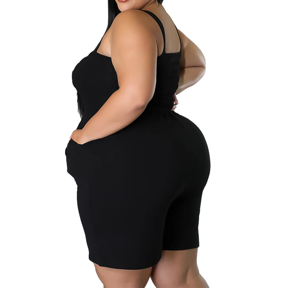 FS Plus Size Women Clothing Outfits Feminino Solid Color Pleated Pocket Shorts Summer Womens Large Size Jumpsuits 2022 Fashion
