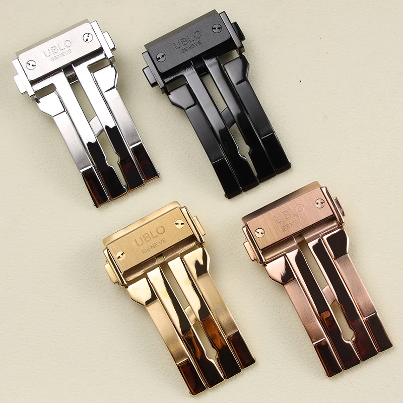 

high quality 18 20 22 24mm silver black rose gold solid stainless steel deployment clasp for Hublot folding buckle with logo