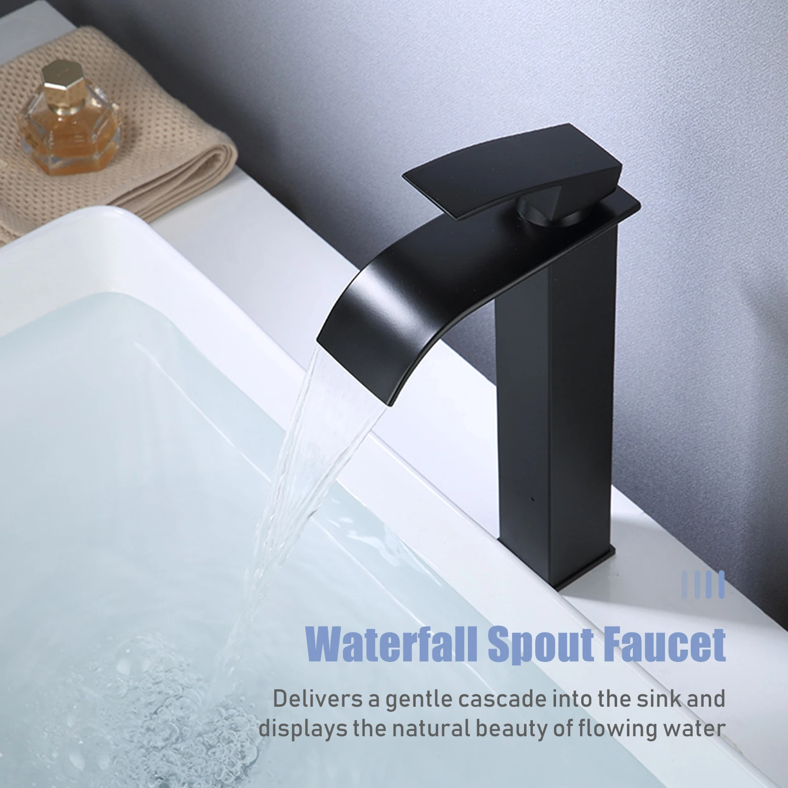 

Waterfall Faucet Bathroom Sink Faucet Brass Basin Water Tap High Single Lever Mixer Tap Hot & Cold Mix Washbasin Tap With 2 Hose