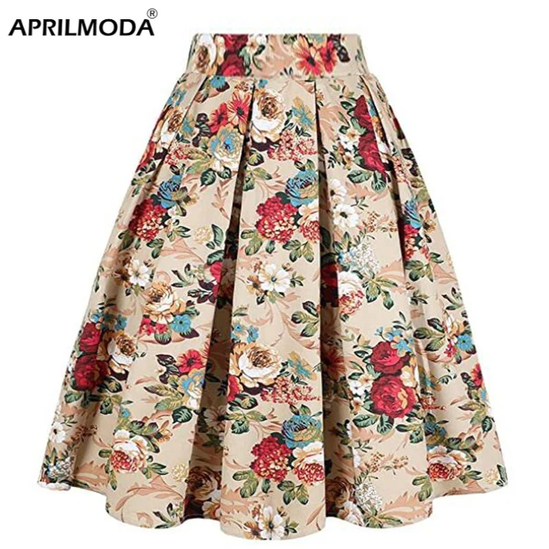 

Summer Preppy Style Women Short Skirt High Waist 2023 Floral Printed Jupe Longo Elegant Vintage Pleated Skirts Womens 50s