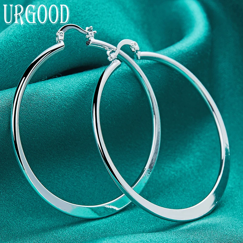 

925 Sterling Silver 55mm Big Circle Hoop Earrings For Women Party Engagement Wedding Fashion Jewelry Gift
