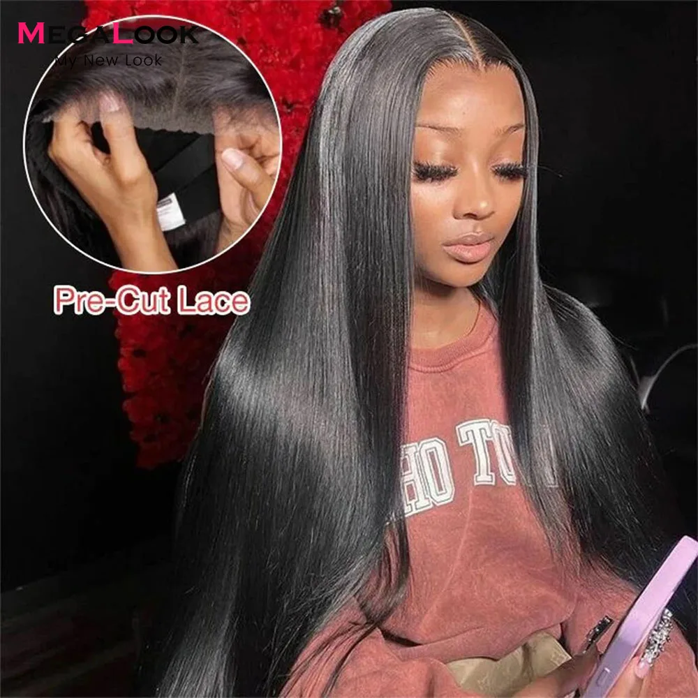

Wear and Go Glueless Straight 4x4 Lace Front wig Human Hair Wig For Women Human Preplucked MEGALOOK Hair Wigs Pre Plucked 28"