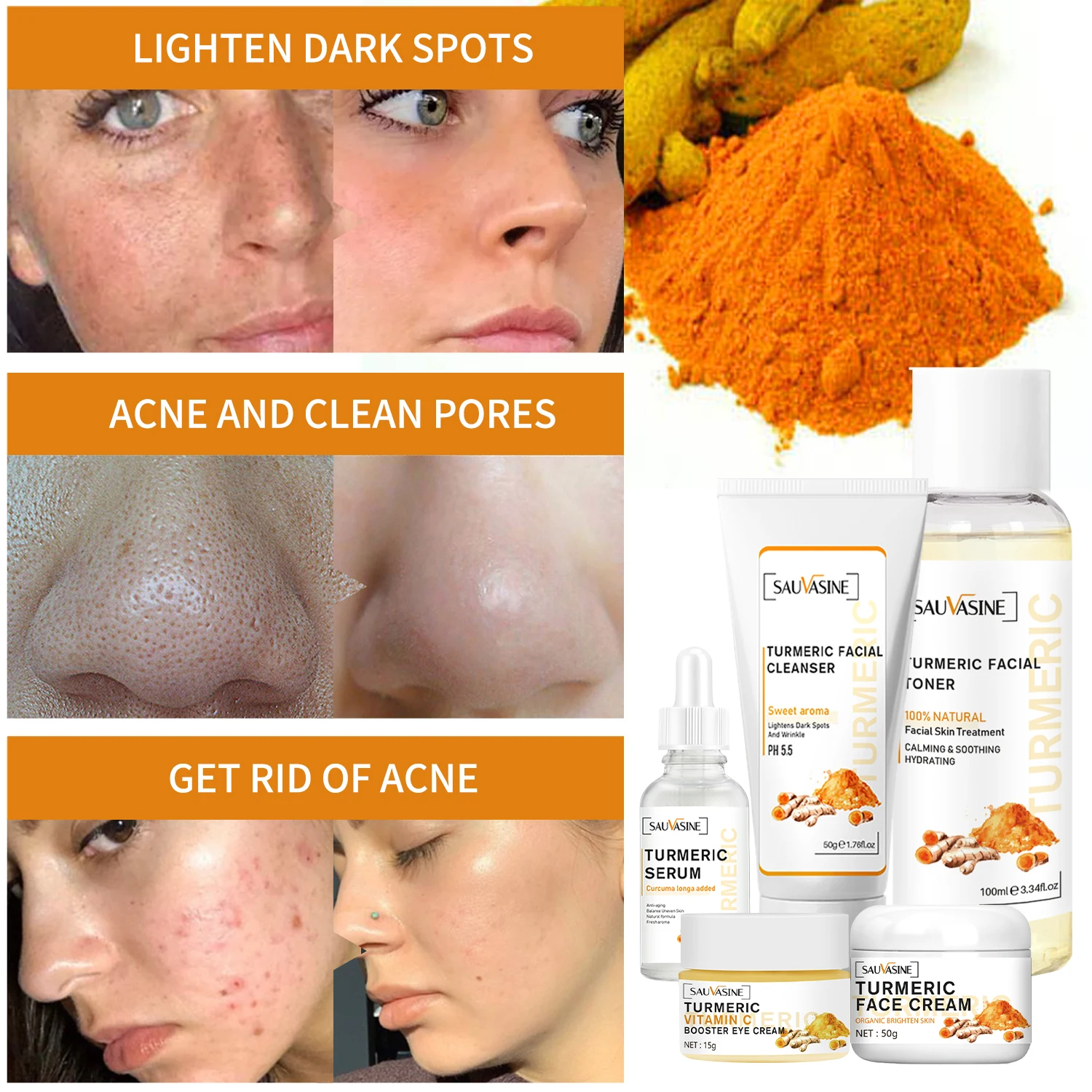 1set Turmeric Lemon Oil Skin Glow To Lightening Face Hand Bright Dark